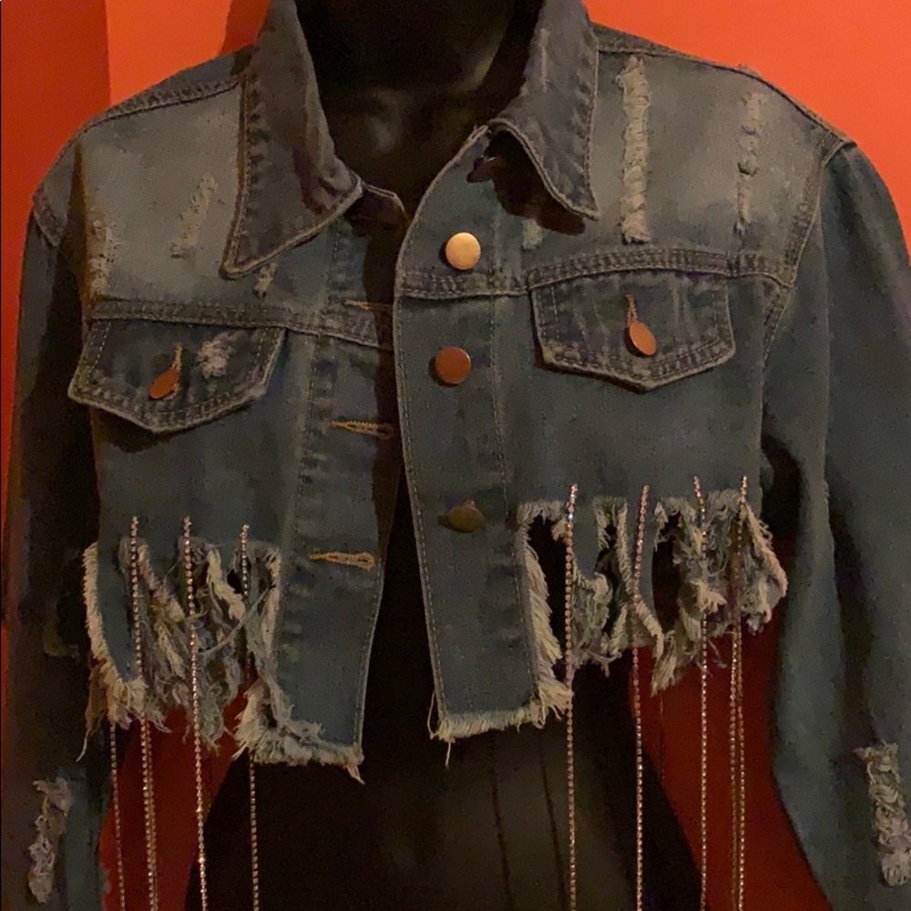 Distressed blue Jean jacket (worn once) clean.